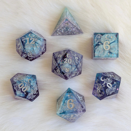 Dreamy Amethyst Sky – 7 - Piece Sharp Edge Dice Set - The Fourth Place