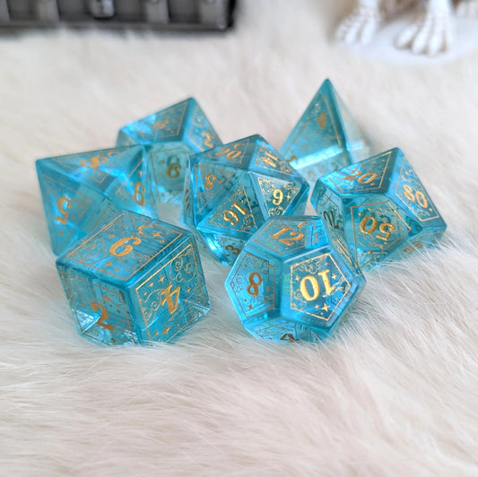Dreamy Light Blue Glass - 7 Dice Set - The Fourth Place