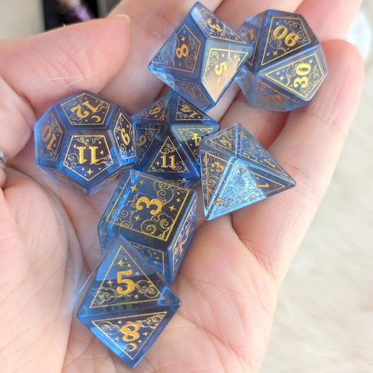 Dreamy Periwinkle Glass - 7 Dice Set - The Fourth Place