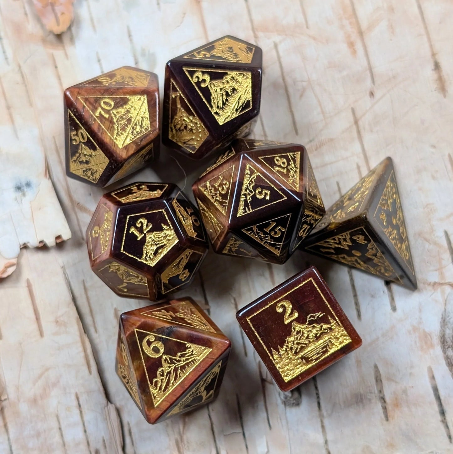 Everwild Red Tiger Eye Dice Set (Gold Numbers)