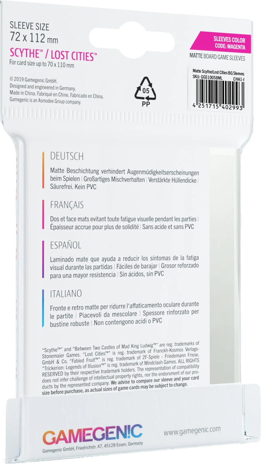 MATTE Sleeves: Scythe and-or Lost Cities (72 x 112 mm) - The Fourth Place