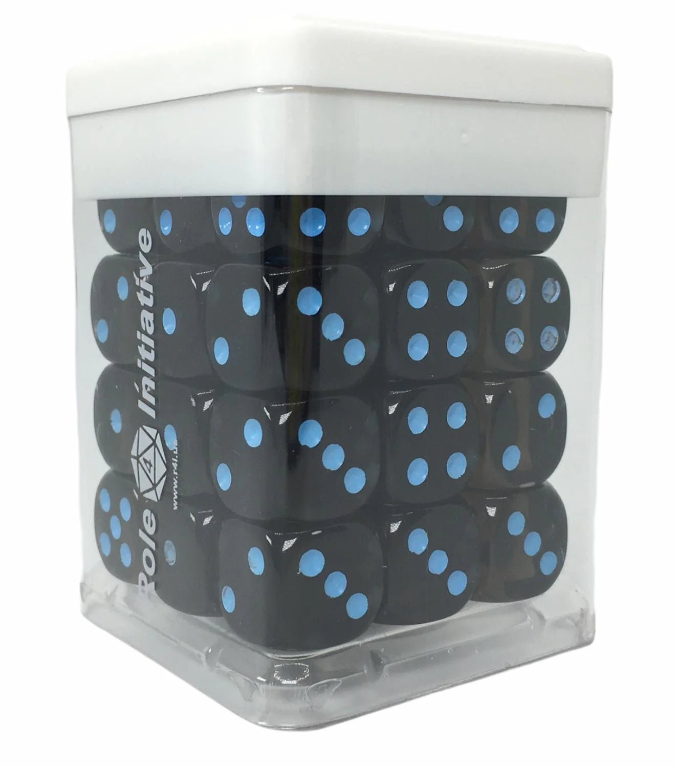 Opaque Black w/ Light Blue Ink - Set of 36d6 pips 14mm Dice - The Fourth Place