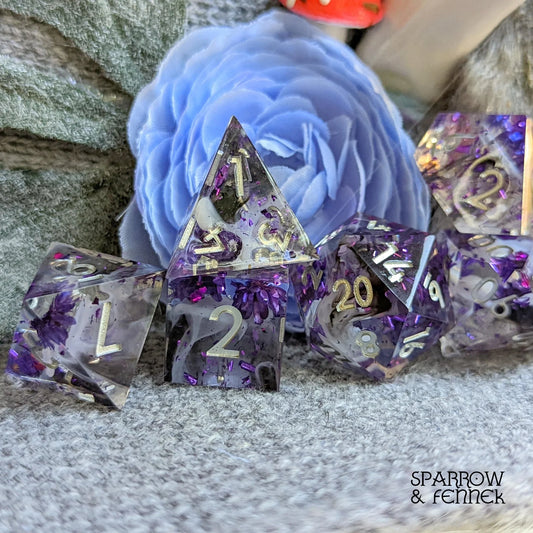 Purple Flower - 7-Piece Sharp Edge Dice Set