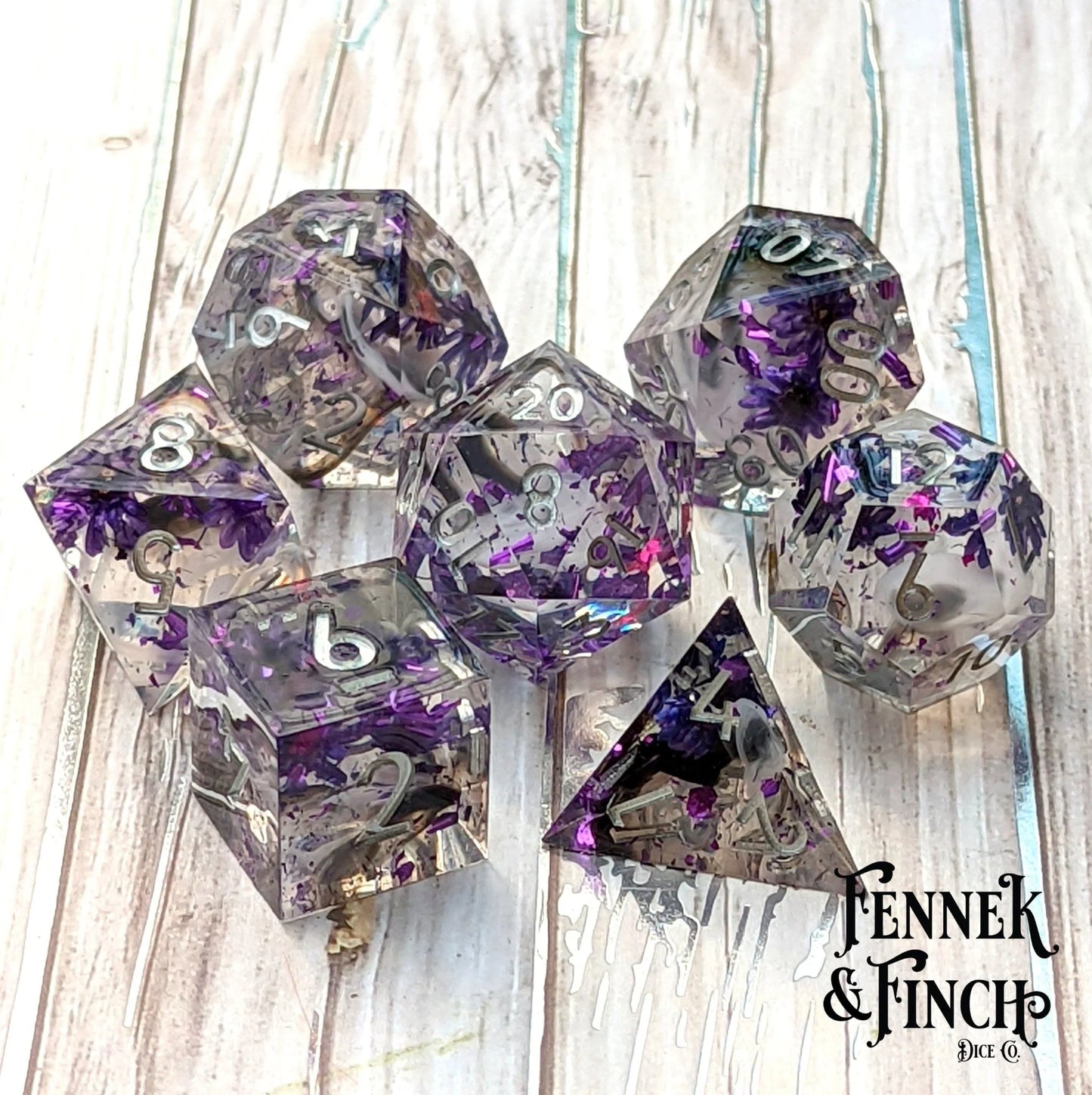 Purple Flower - 7-Piece Sharp Edge Dice Set