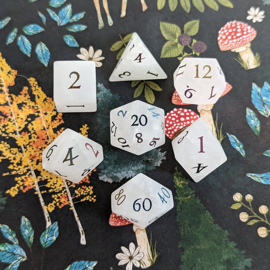 Quartz Crystal Gemstone Dice Set (Rainbow Numbers)