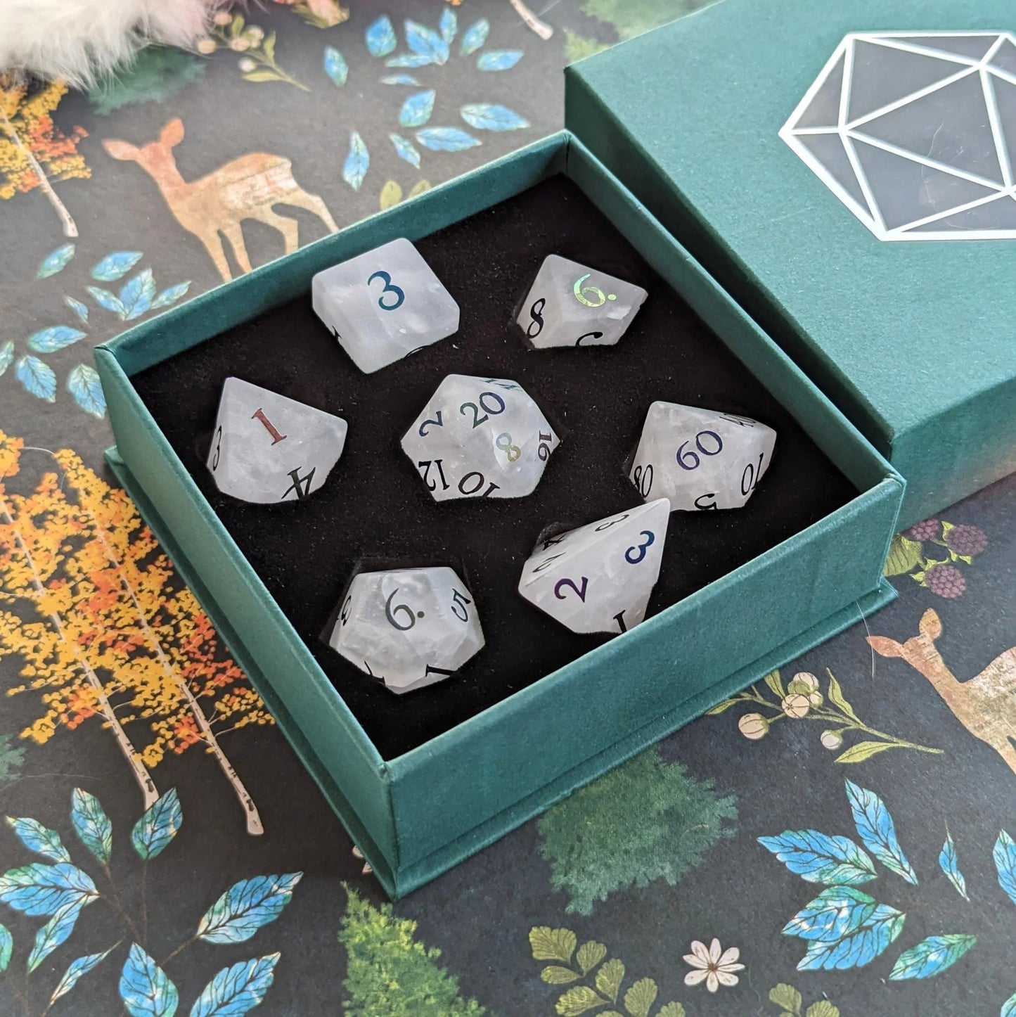 Quartz Crystal Gemstone Dice Set (Rainbow Numbers)