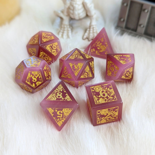 Rose Vine - Rose Cat's Eye Glass Dice Set - The Fourth Place