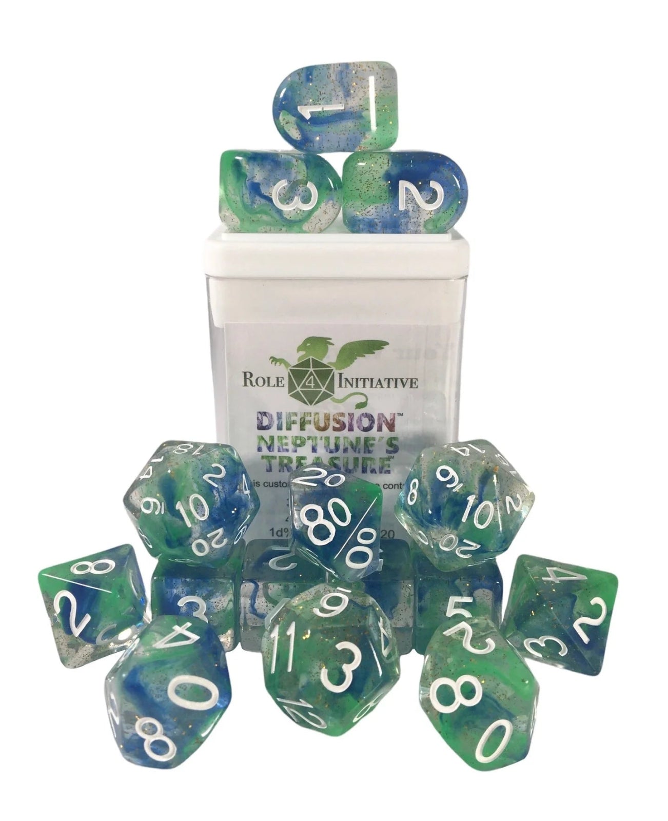 Set of 15 dice w/ Arch'd4: Diff. Neptune's Treasure - The Fourth Place