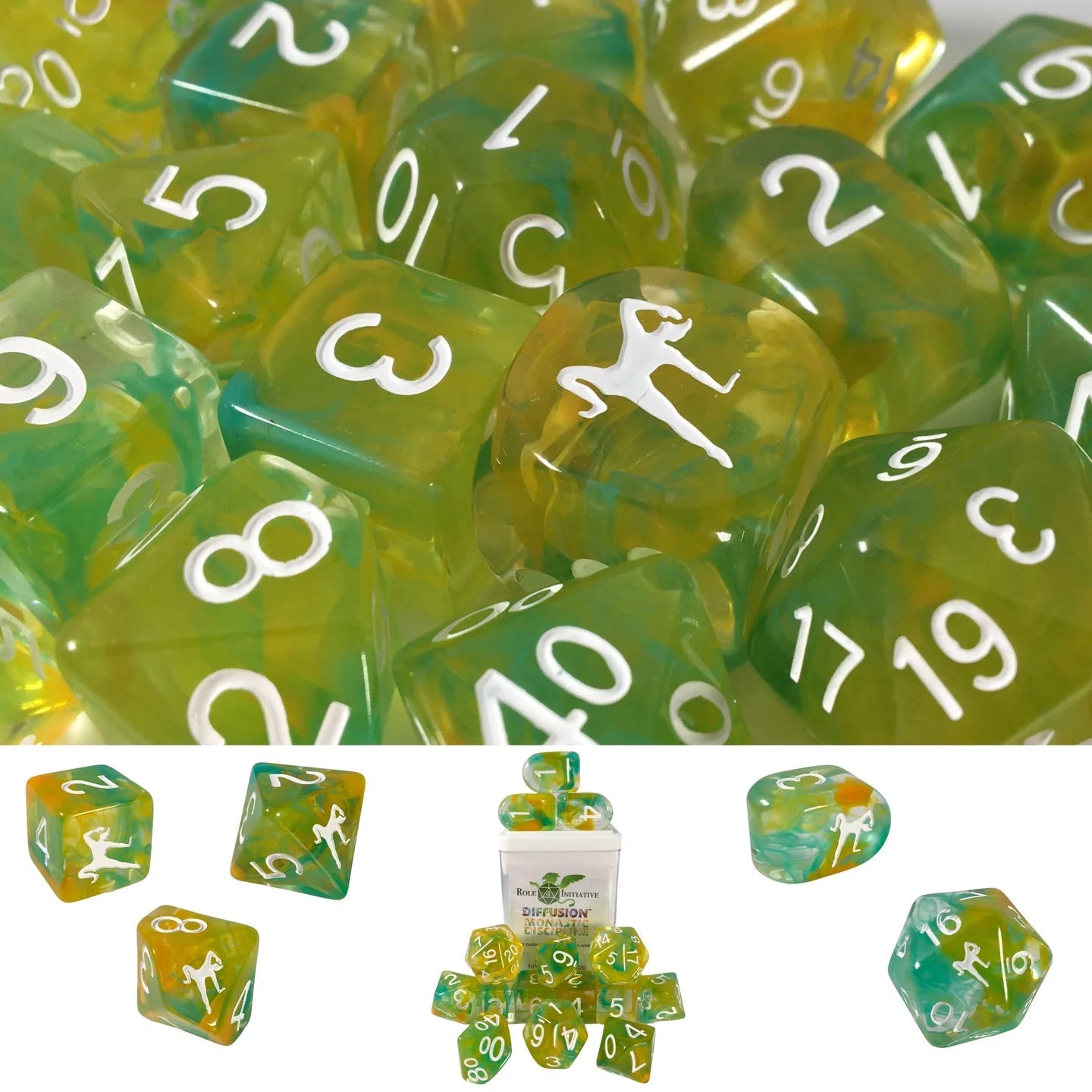 Set of 15 dice w/Arch'd4: Monastic Discipline w/ symbol - The Fourth Place