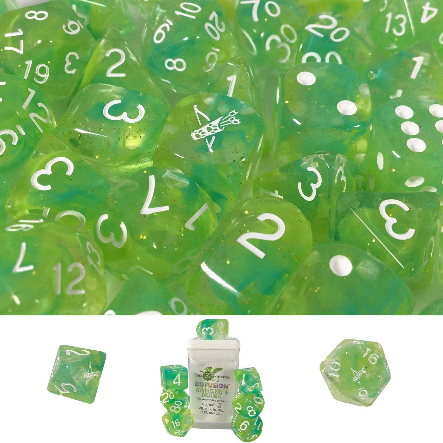 Set of 7 dice w/ Arch'd4: Ranger's Mark w/ symbol - The Fourth Place