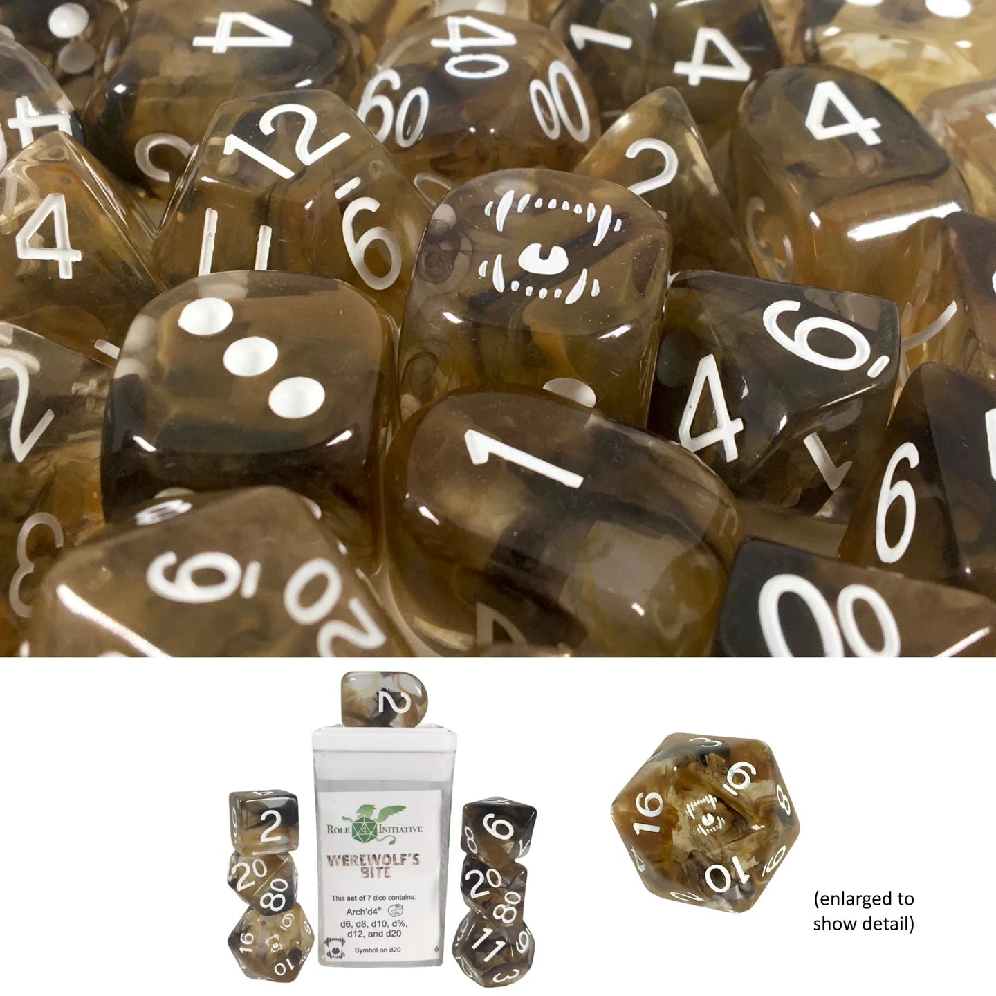 Set of 7 dice w/ Arch'd4: Werewolf's Bite w/ symbol - The Fourth Place