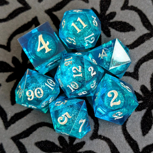 Layered Teal - 7-Piece Liquid Core Sharp Edge Dice Set