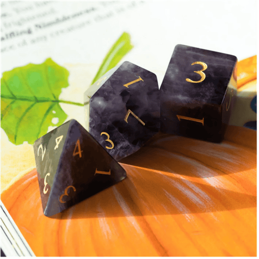 Amethyst - Gemstone RPG Dice Set Engraved with Gold - The Fourth Place