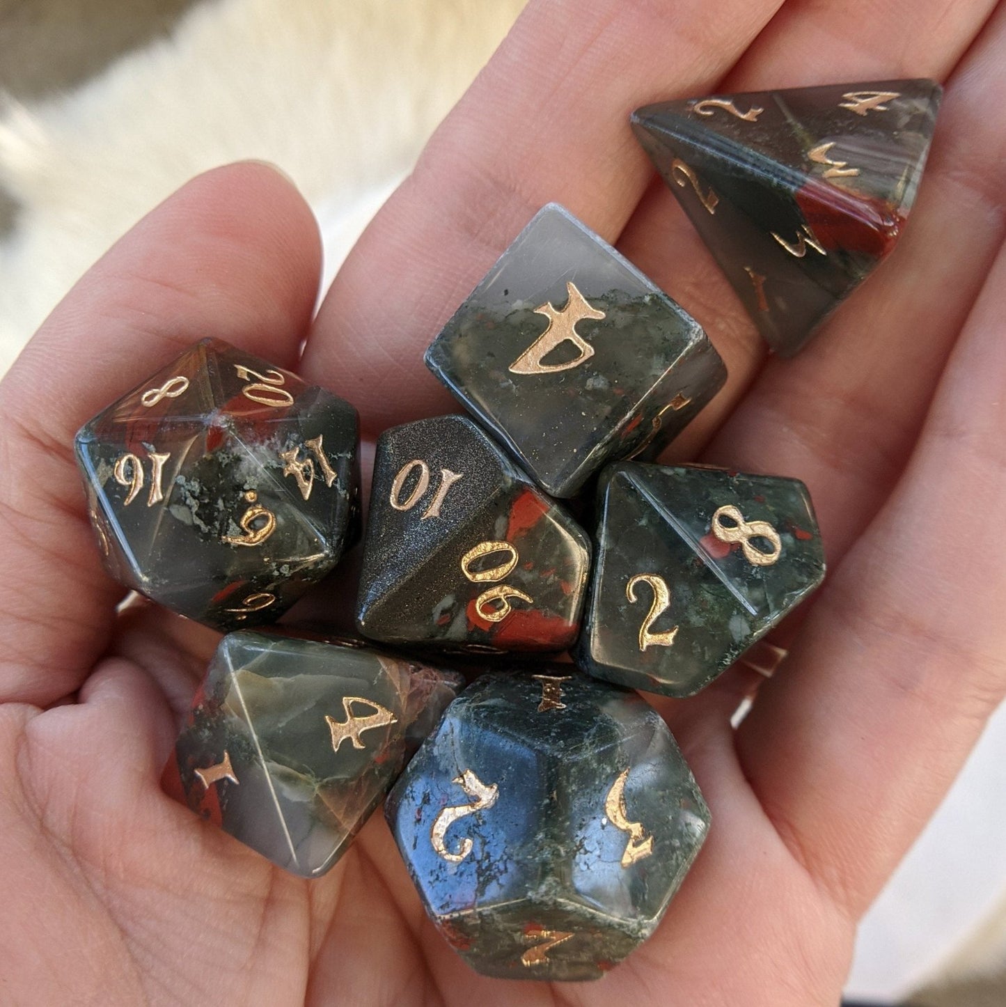 Bloodstone - 7 Dice Set (Real Gemstone) - The Fourth Place