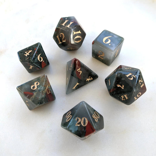 Bloodstone - 7 Dice Set (Real Gemstone) - The Fourth Place