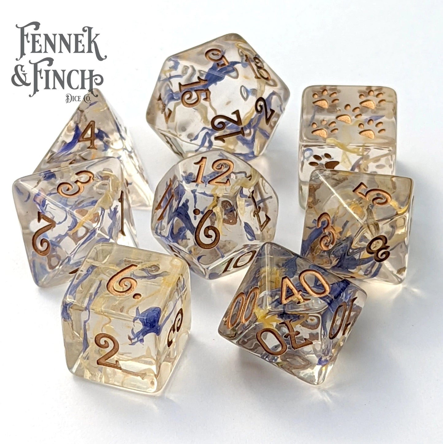 Cornflower and Calendula Flower Petal Dice - 8 Piece Set - The Fourth Place