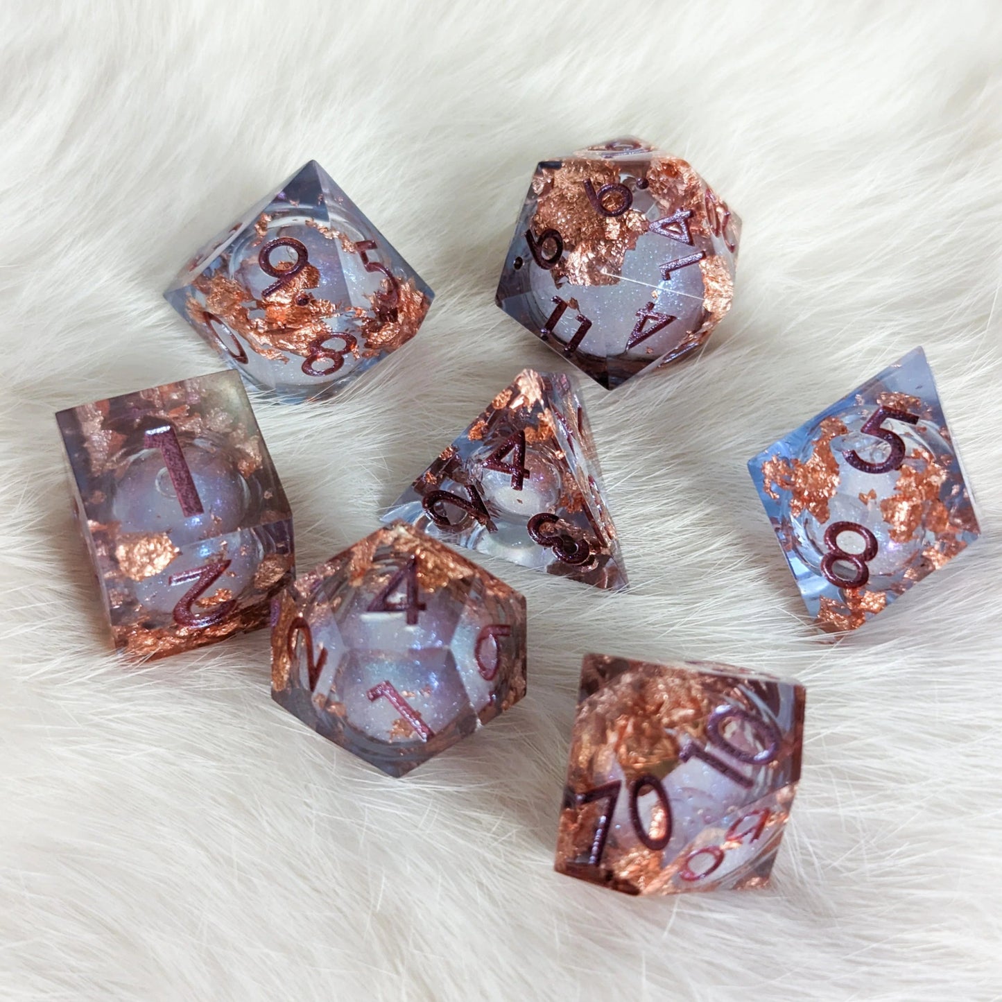Crimson and Copper - Set of 7 Liquid Core dice (Sharp Edges) - The Fourth Place