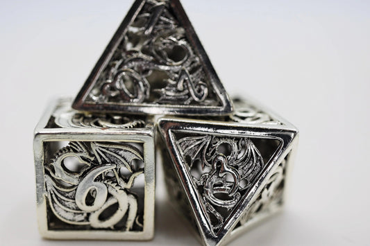 Dragon Essence: Mithril - Hollow Metal RPG Dice Set - The Fourth Place
