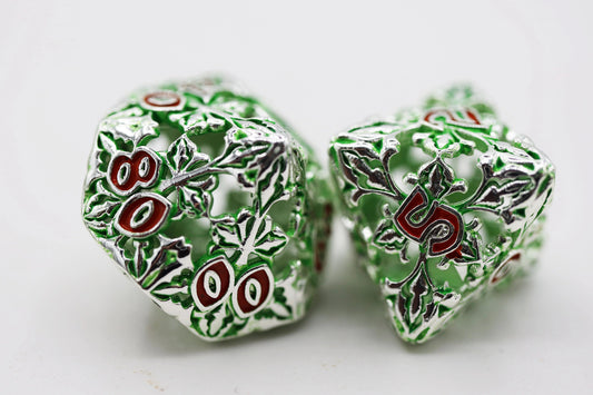Fleur de Lis: Green - Hollow Metal RPG Dice Set - The Fourth Place