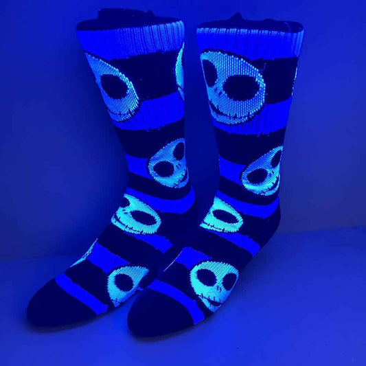 Nightmare Before Christmas Jack Skellington Black Light Crew Sock - The Fourth Place