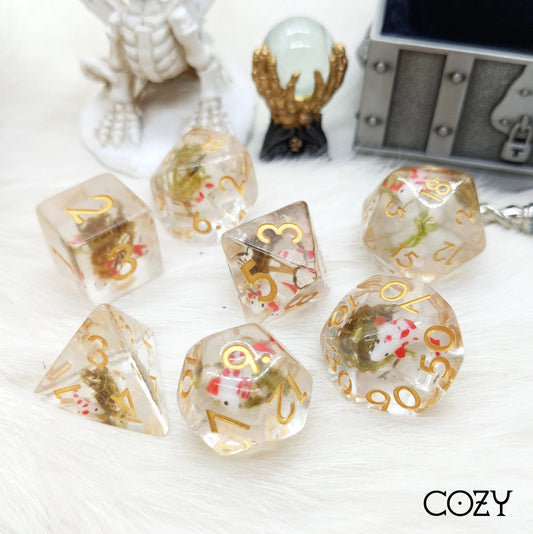 Orange Koi Fish and Moss - 7 Dice Set - The Fourth Place