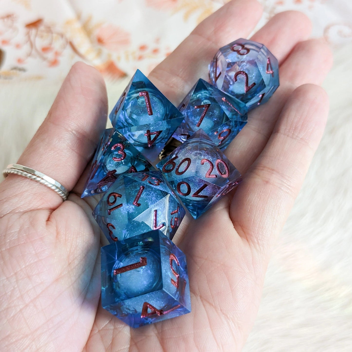 Purple and Blue - Set of 7 Liquid Core dice (Sharp Edges) - The Fourth Place