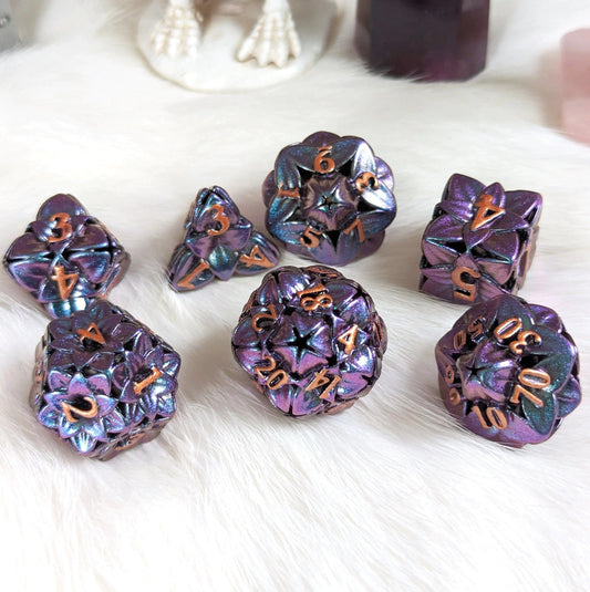 Purple Floral Hollow Metal Dice - The Fourth Place