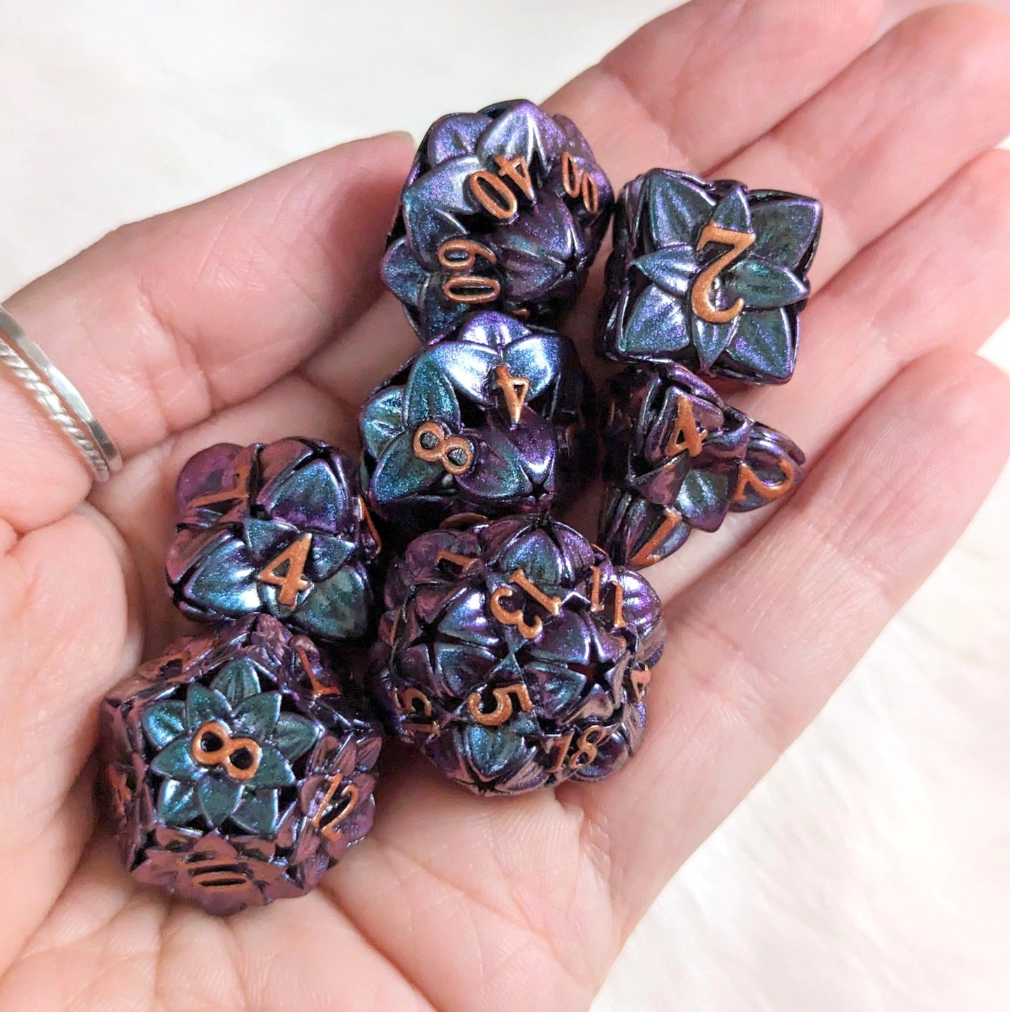 Purple Floral Hollow Metal Dice - The Fourth Place