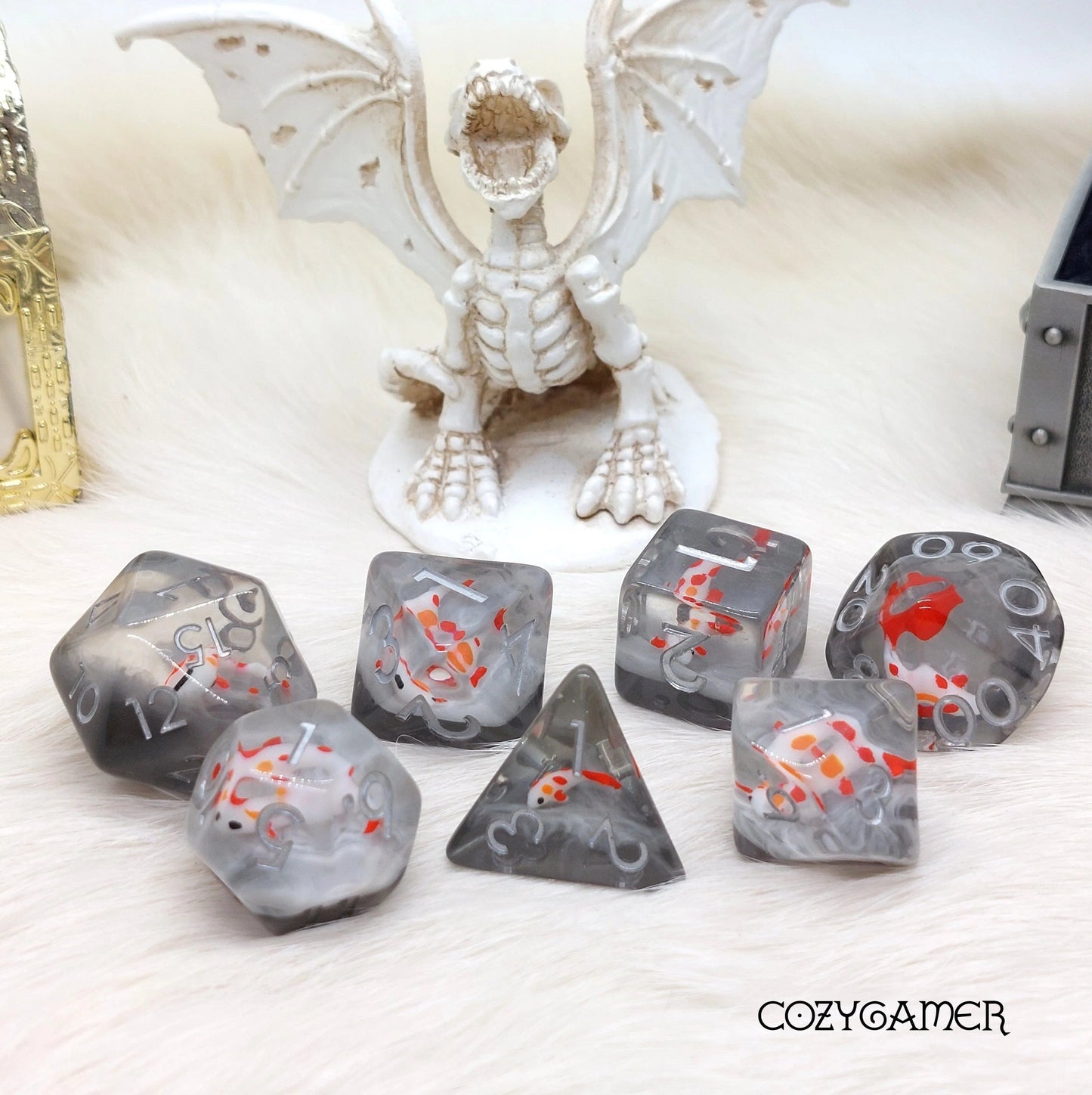 White and Orange Koi - 7 Dice Set - The Fourth Place