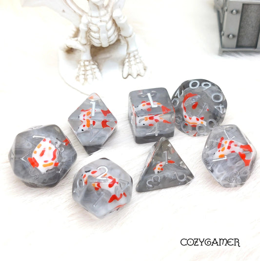 White and Orange Koi - 7 Dice Set - The Fourth Place