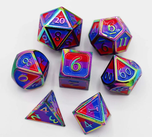 Bisexual Pride Flag - Metal RPG Dice Set - The Fourth Place