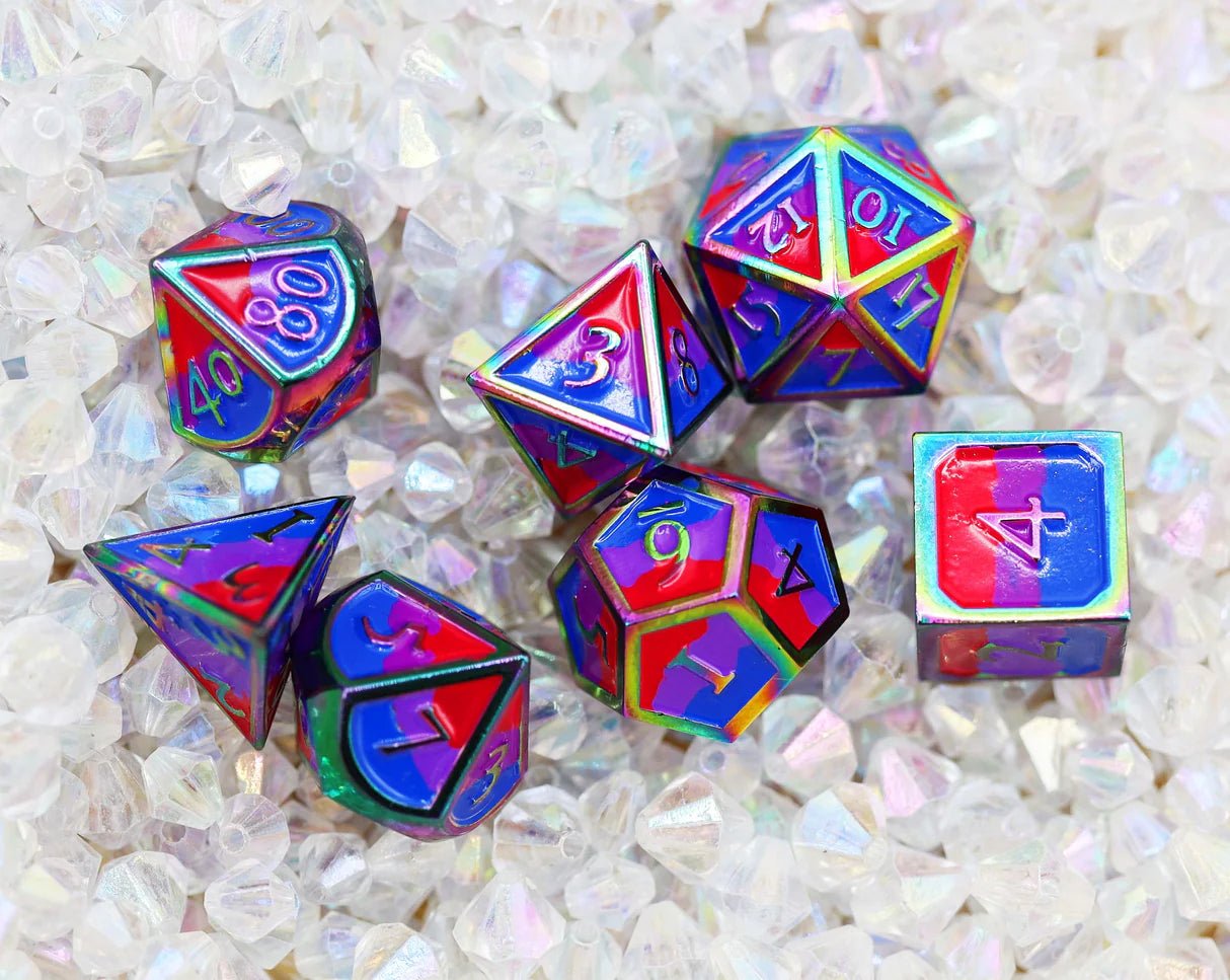 Bisexual Pride Flag - Metal RPG Dice Set - The Fourth Place