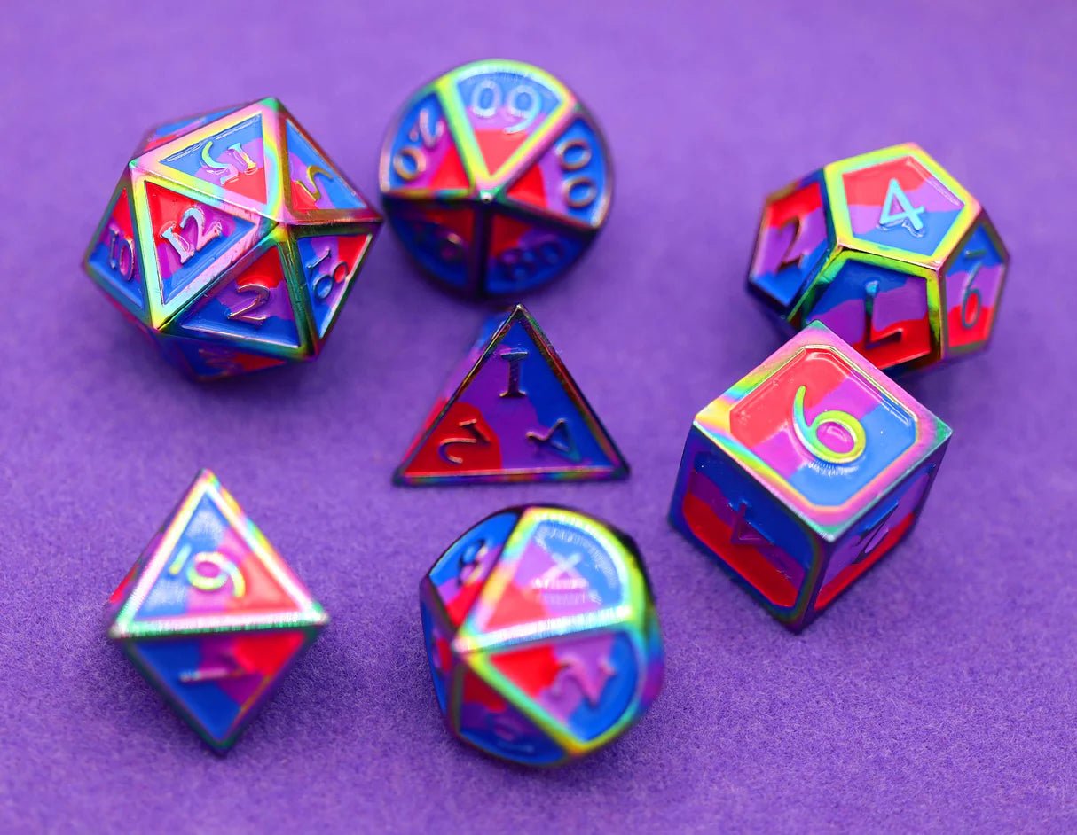 Bisexual Pride Flag - Metal RPG Dice Set - The Fourth Place
