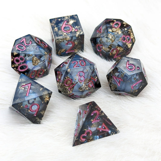 Black & Gold - Liquid Core Sharp Edge 7 Dice Set - The Fourth Place