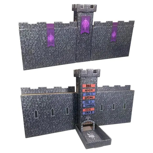 Castle Keep Dice Tower, 2 Castle Wall DM Screens, 1 Magnetic Turn Tracker - Dark Gothic Gray - The Fourth Place