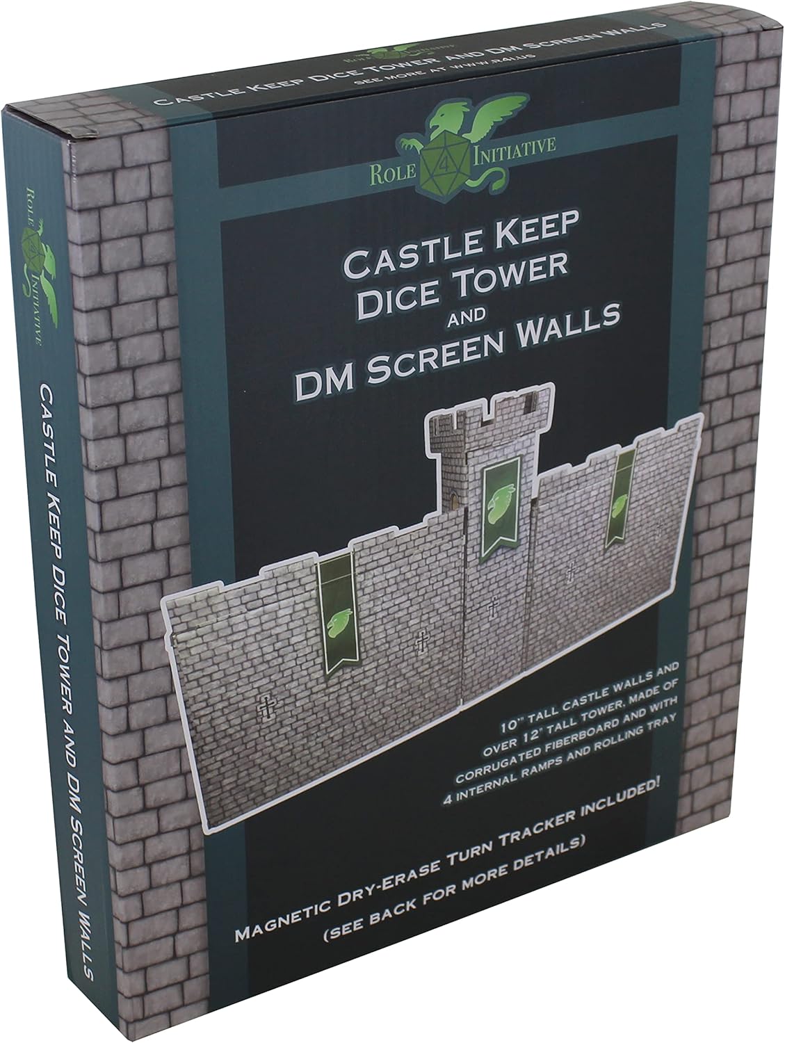 Castle Keep Dice Tower, 2 Castle Wall DM Screens, 1 Magnetic Turn Tracker - Traditional Stone Gray - The Fourth Place