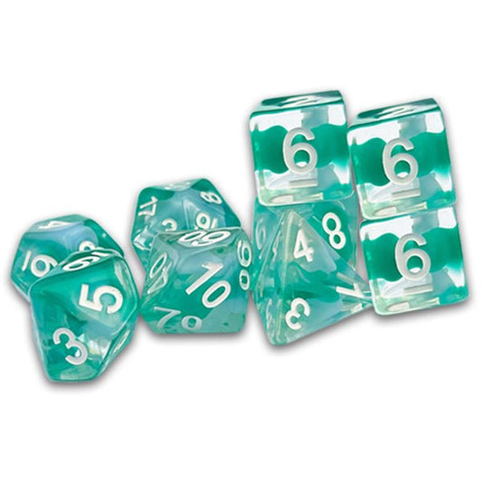 Caverns of Thracia Azure Swirl Dice, Traditional 9 - set. - The Fourth Place