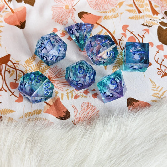 Cyan & Purple - 7-Piece Liquid Core Sharp Edge Dice Set