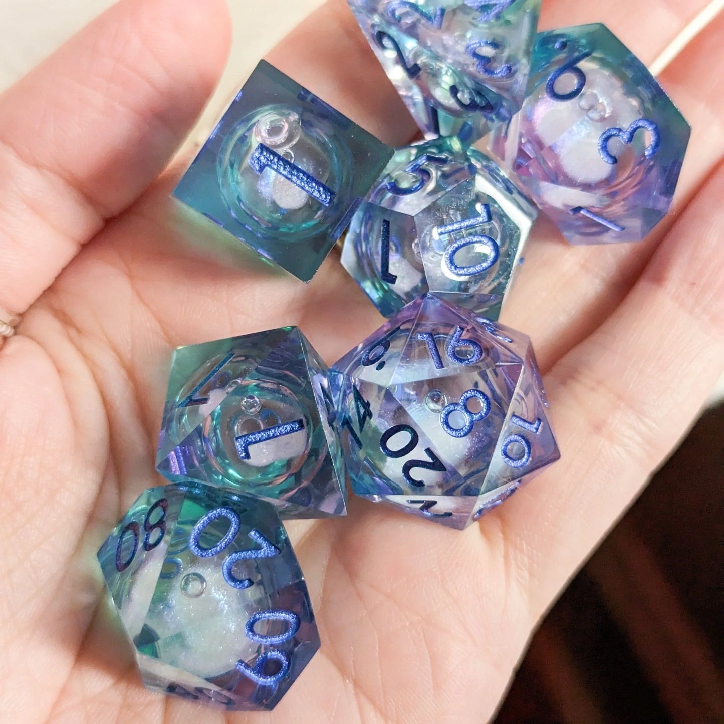 Cyan & Purple - 7-Piece Liquid Core Sharp Edge Dice Set