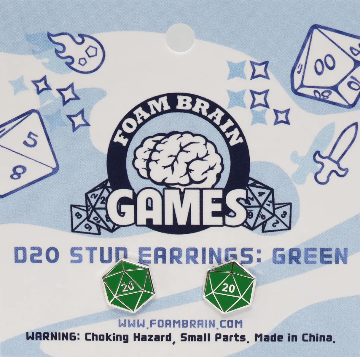 D20 Stud Earring: Green - The Fourth Place