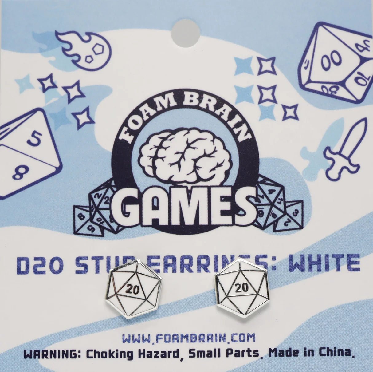 D20 Stud Earring: White - The Fourth Place