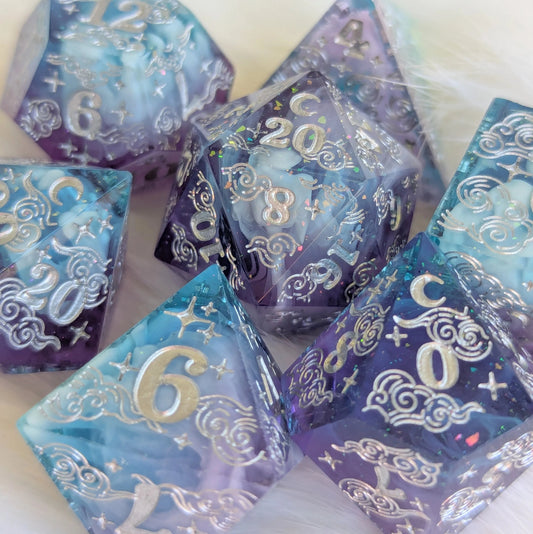 Dreamy Amethyst Sky – 7 - Piece Sharp Edge Dice Set - The Fourth Place