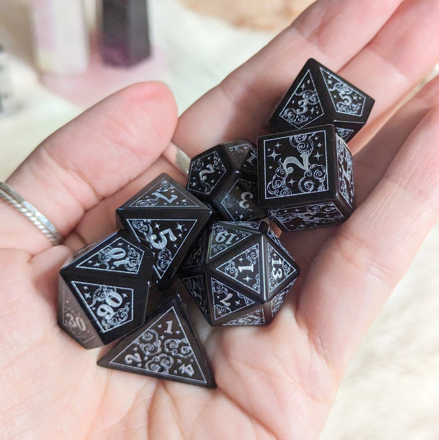 Dreamy Obsidian Dice Set (Silver Numbers) - The Fourth Place