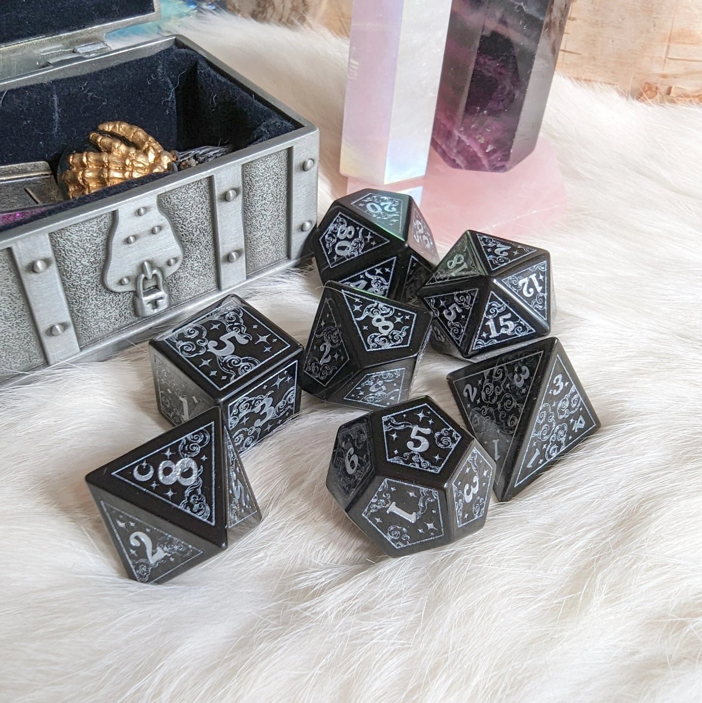 Dreamy Obsidian Dice Set (Silver Numbers) - The Fourth Place