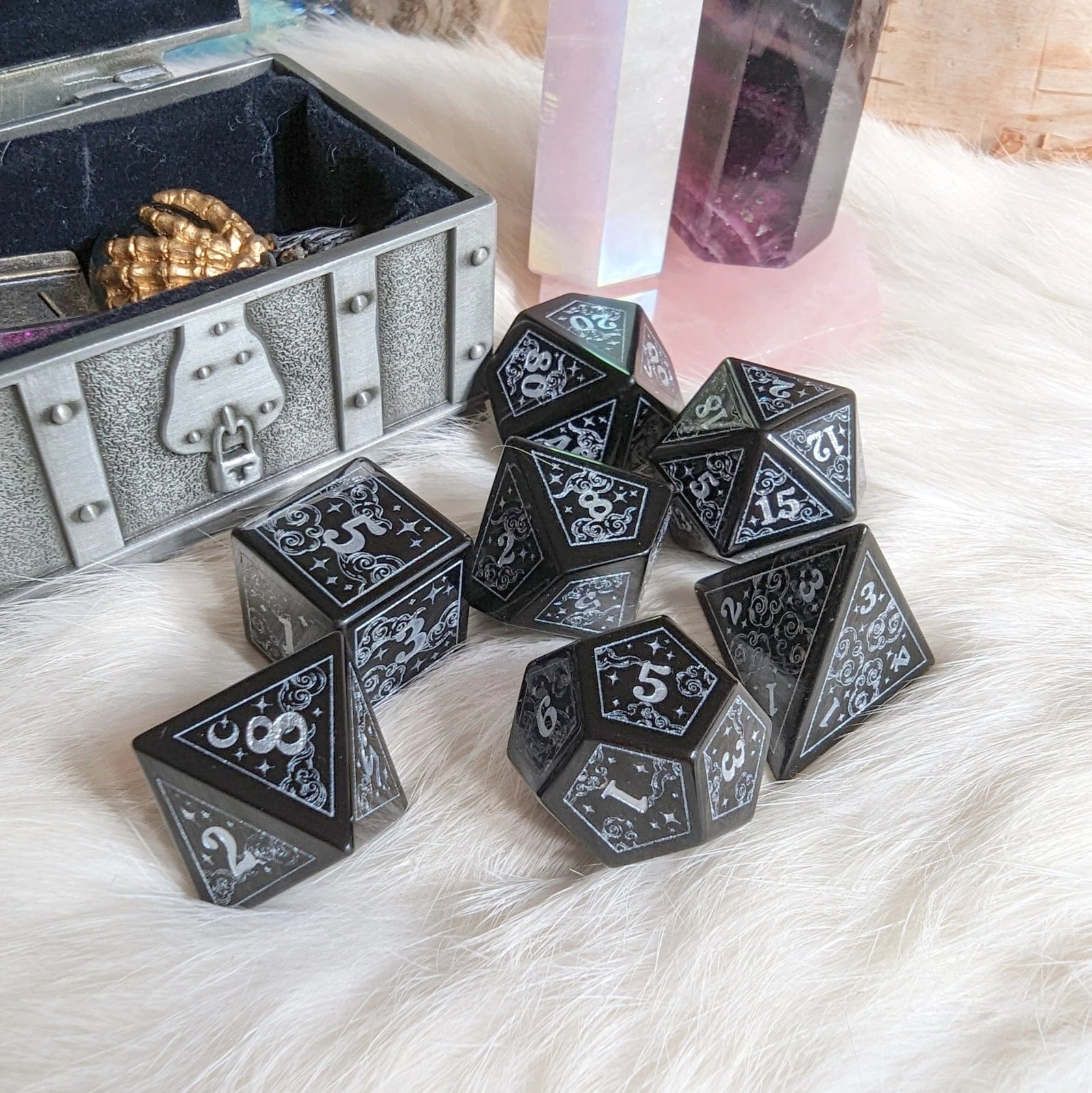 Dreamy Obsidian Dice Set (Silver Numbers) - The Fourth Place