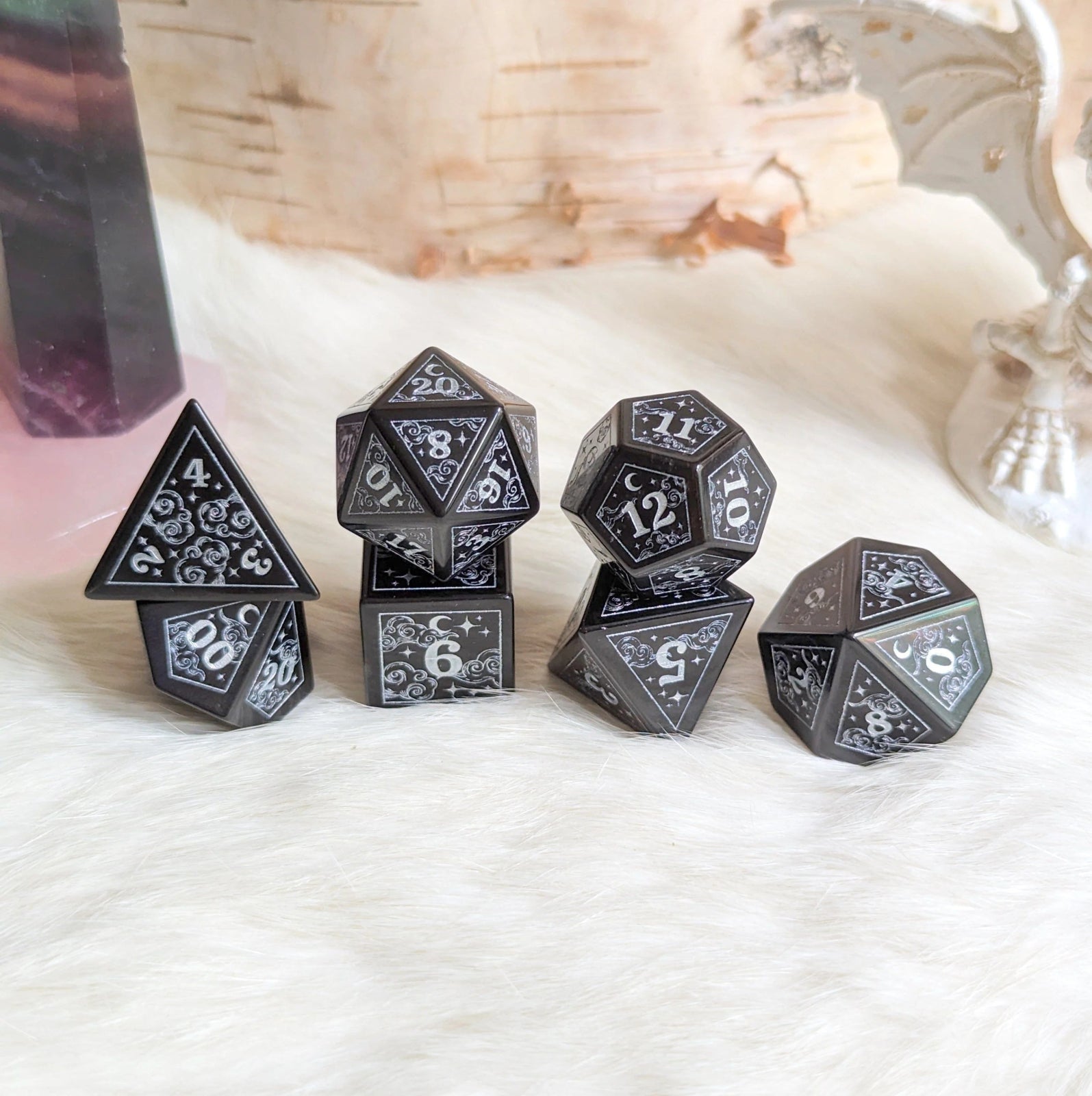 Dreamy Obsidian Dice Set (Silver Numbers) - The Fourth Place