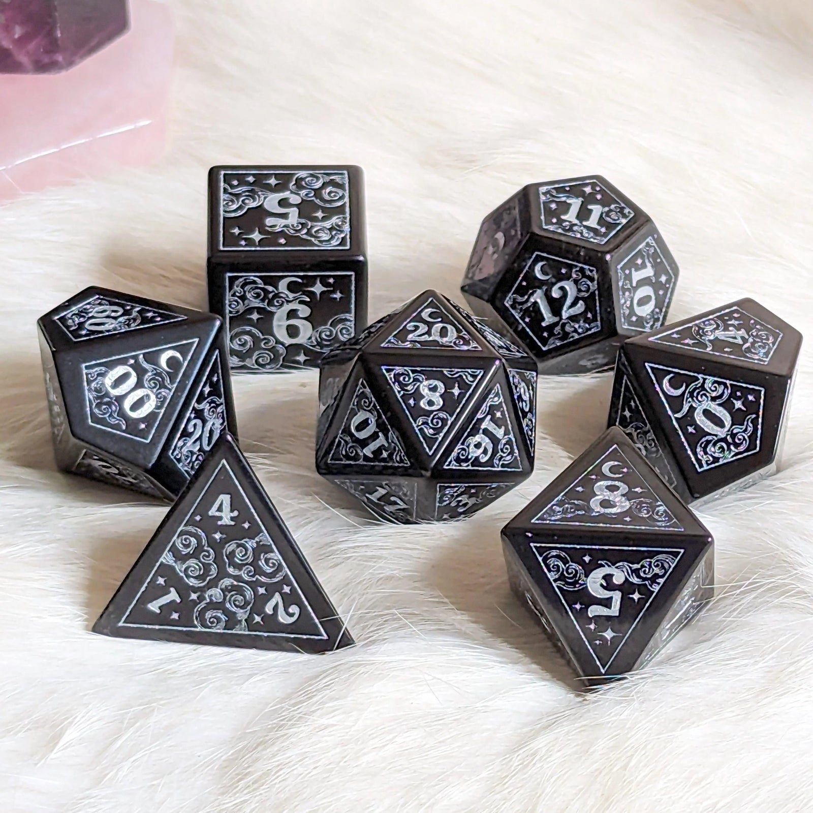 Dreamy Obsidian Dice Set (Silver Numbers) - The Fourth Place