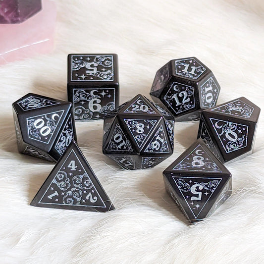Dreamy Obsidian Dice Set (Silver Numbers) - The Fourth Place