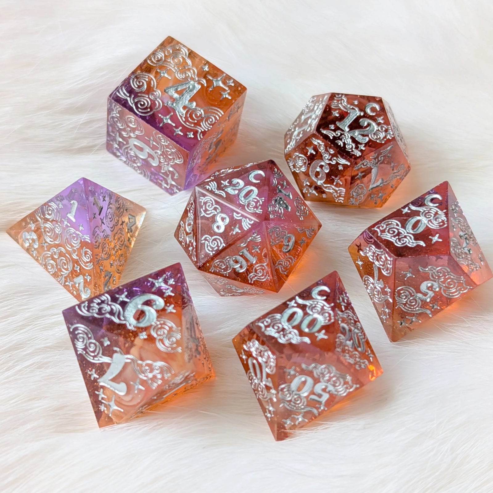 Dreamy Sunset Bloom – 7 - Piece Sharp Edge Dice Set - The Fourth Place
