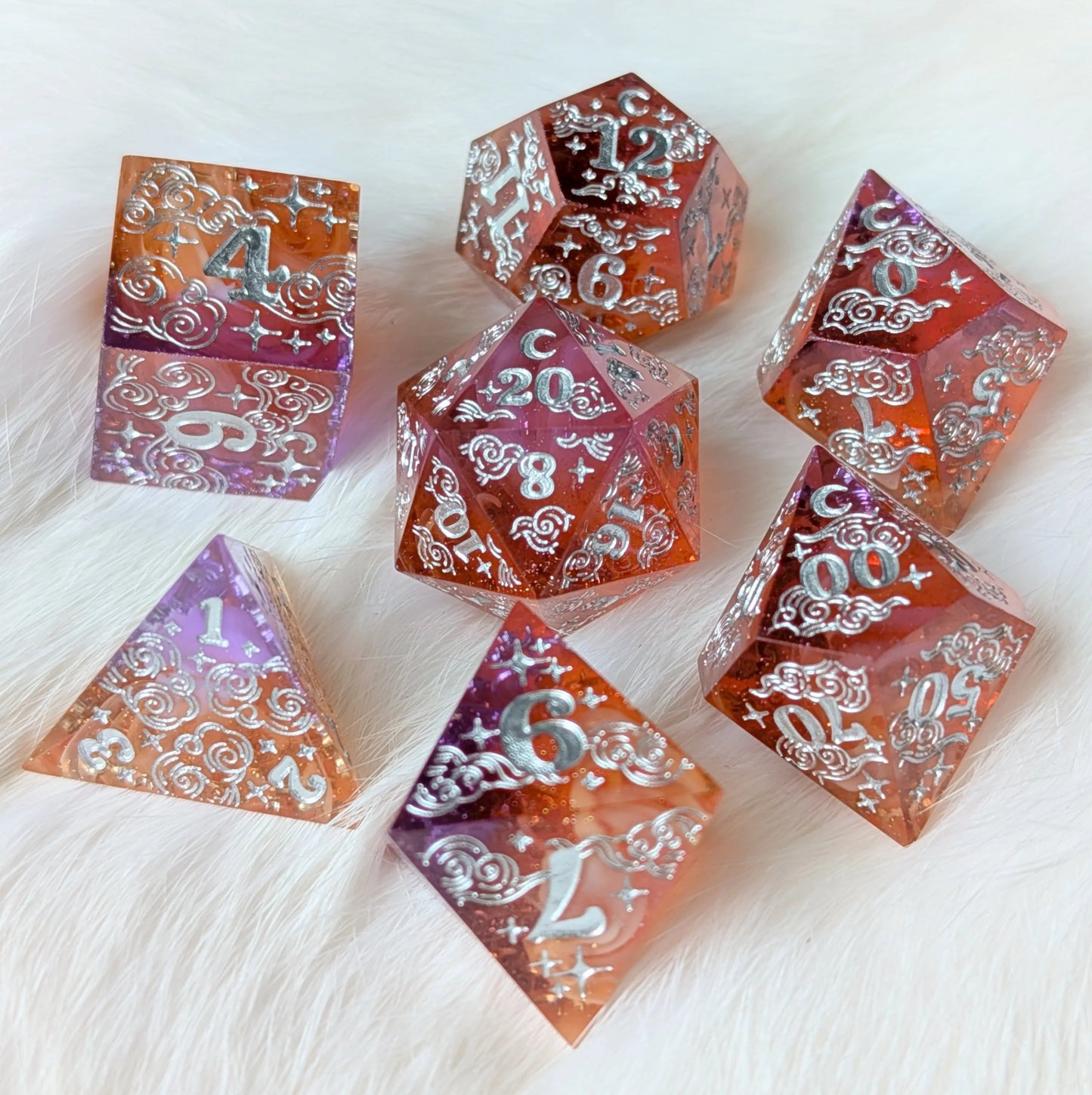 Dreamy Sunset Bloom – 7 - Piece Sharp Edge Dice Set - The Fourth Place